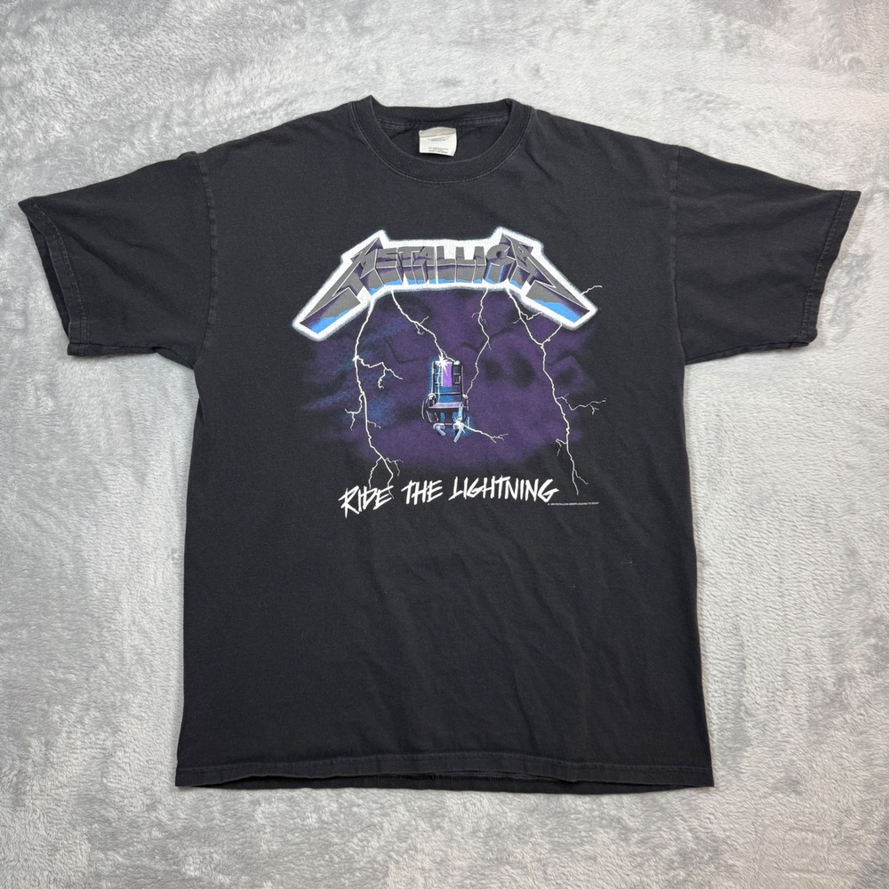 Vintage Metallica Ride the Lightning T Shirt Mens L Black Faded Distressed 90s